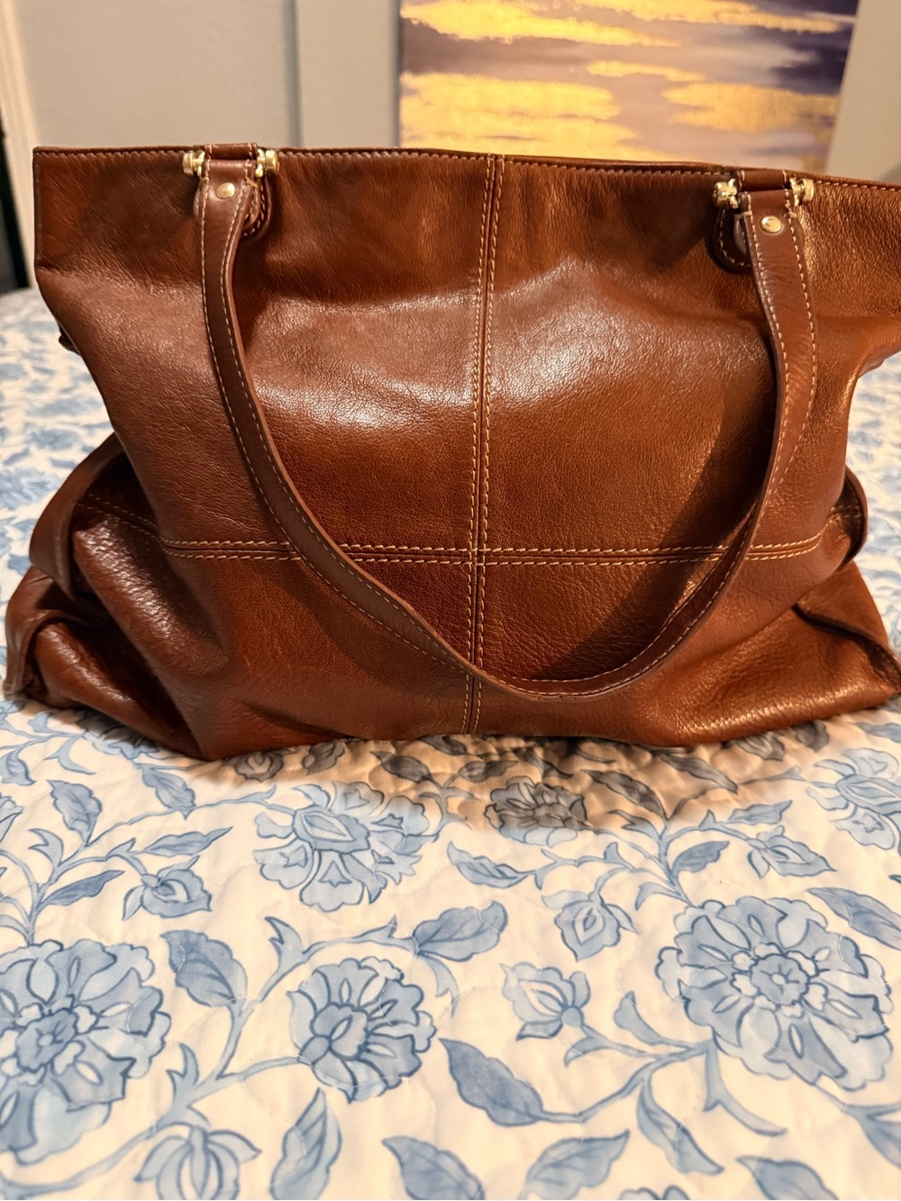 Liz Claiborne Genuine Leather Tote Bag Brown Large Shoulder Bag Shopper Purse - Picture 11 of 13